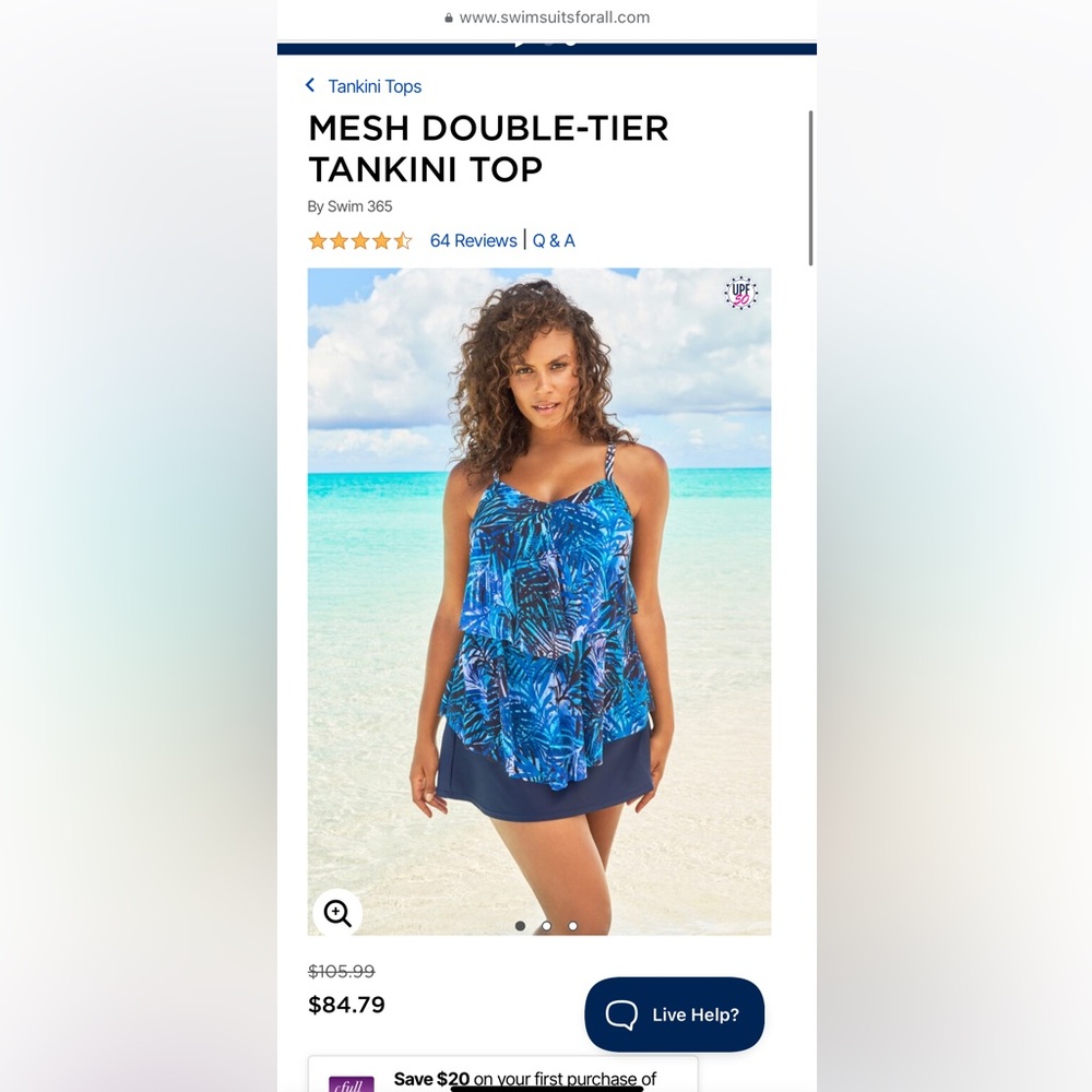 SWIM 365 tankini with Ruffled front and back NWT